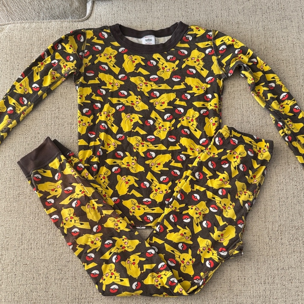 Hanna Andersson Yellow and Brown Pikachu Kids Pajama Set